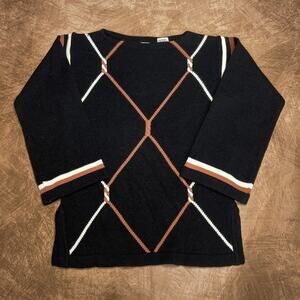 Trissi Vintage 80s Diamond Cable Knit Sweater Black Long Sleeve Chain Link Indie